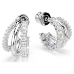 Hyperbola hoop earrings Round cut, Mini, White, Rhodium plated
